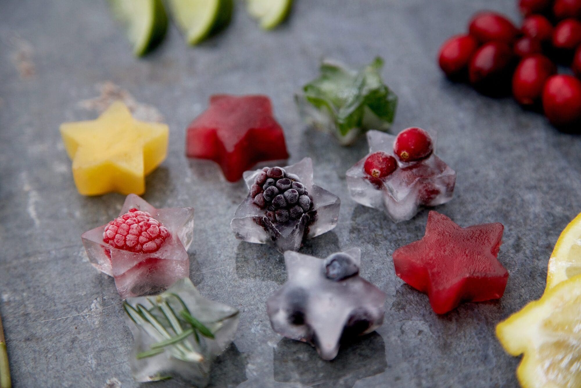 fruit+ice+cubes Festive Fizzy Ice Cubes