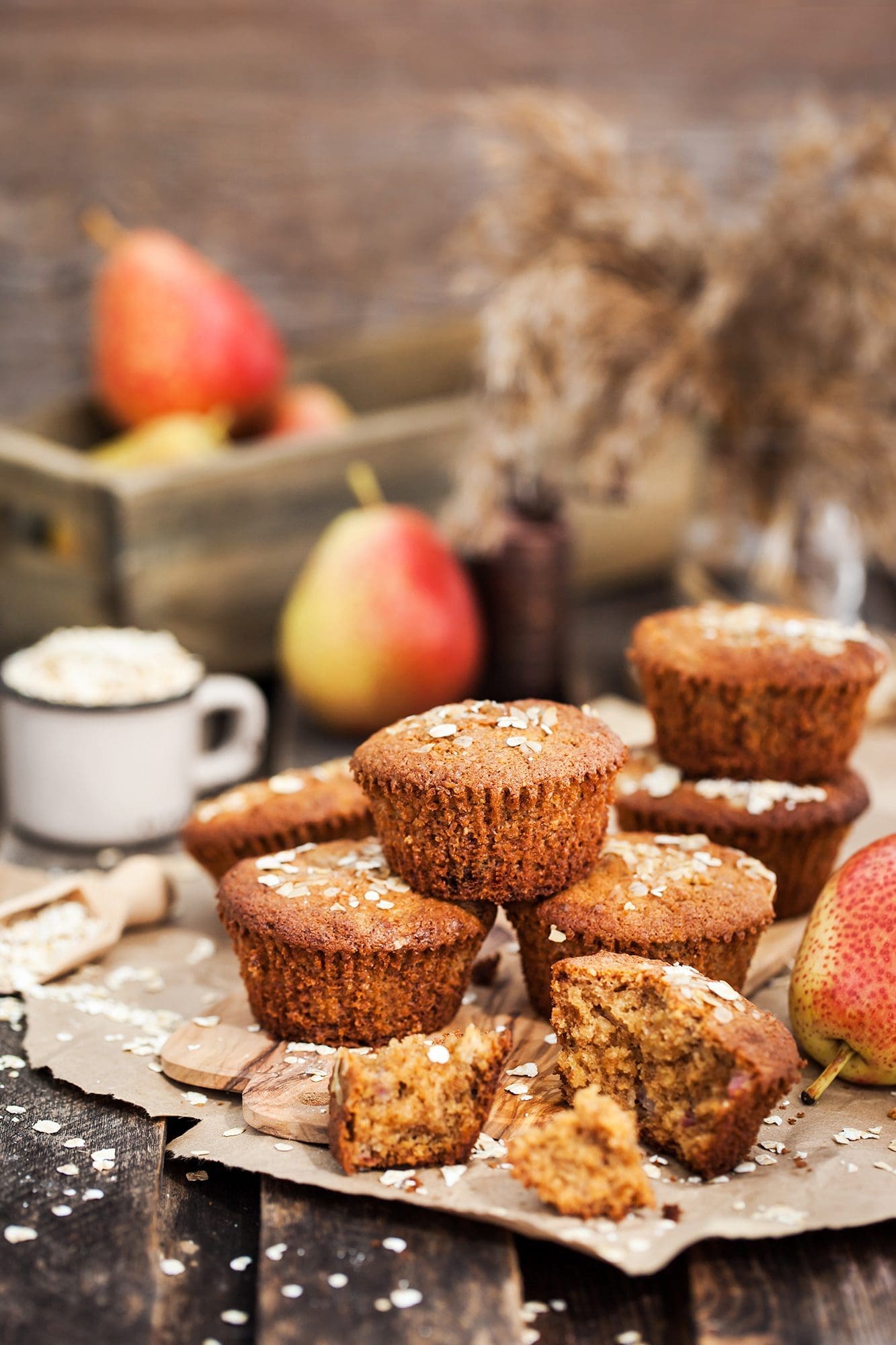 Fresh homemade delicious oat and wholegrain muffins oat muffins